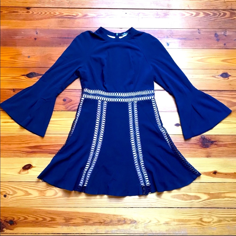 Venus Navy and Nude Eyelet Dress, EUC, 14